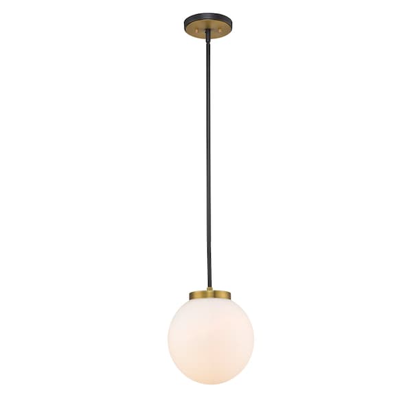 Z-Lite Parsons 1 Light Pendant, Matte Black, Olde Brass & Opal 477P10-MB-OBR - main